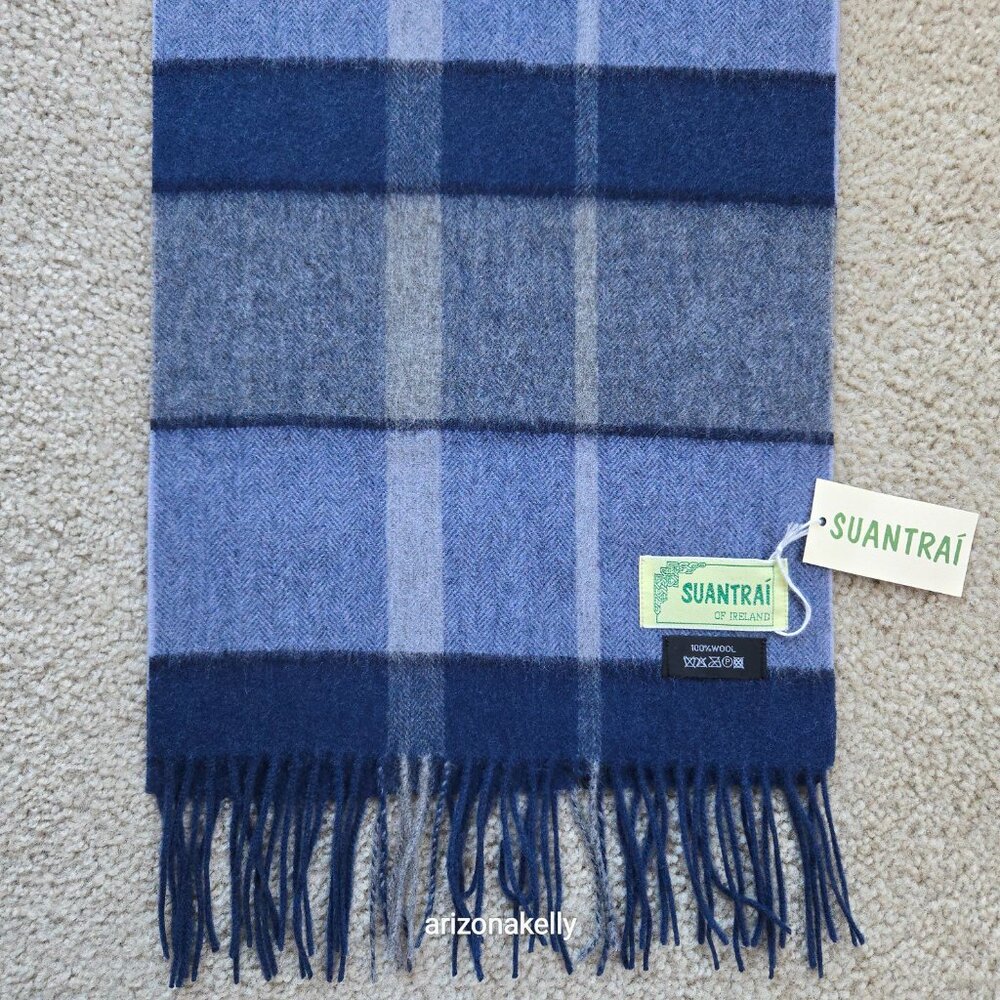 NWT Wool Blue & Grey Plaid Scarf Suantrai of Ireland - Picture 7 of 10
